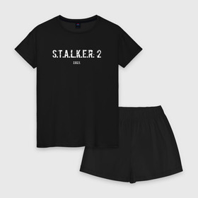 Женская пижама с шортиками хлопок с принтом STALKER 2021 в Тюмени, 100% хлопок | футболка прямого кроя, шорты свободные с широкой мягкой резинкой | stalker | stalker 2 | сталкер | сталкер 2
