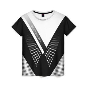 Женская футболка 3D с принтом Биатлон в Тюмени, 100% полиэфир ( синтетическое хлопкоподобное полотно) | прямой крой, круглый вырез горловины, длина до линии бедер | 