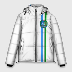 Мужская зимняя куртка 3D с принтом Ханты-Мансийский округ в Тюмени, верх — 100% полиэстер; подкладка — 100% полиэстер; утеплитель — 100% полиэстер | длина ниже бедра, свободный силуэт Оверсайз. Есть воротник-стойка, отстегивающийся капюшон и ветрозащитная планка. 

Боковые карманы с листочкой на кнопках и внутренний карман на молнии. | Тематика изображения на принте: 86 | ru | rus | герб | мансийск | мансийский | мансы | надпись | округ | патриот | российская | российский | россия | русская | русский | рф | символ | страна | флаг | флага | ханты | цвета | югра