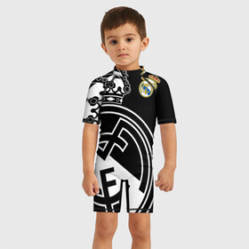 Детский купальный костюм 3D с принтом Real Madrid Exclusive в Тюмени, Полиэстер 85%, Спандекс 15% | застежка на молнии на спине | 2019 | мадрид | реал | форма | эксклюзив