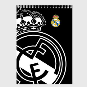 Скетчбук с принтом Real Madrid Exclusive в Тюмени, 100% бумага
 | 48 листов, плотность листов — 100 г/м2, плотность картонной обложки — 250 г/м2. Листы скреплены сверху удобной пружинной спиралью | 2019 | мадрид | реал | форма | эксклюзив