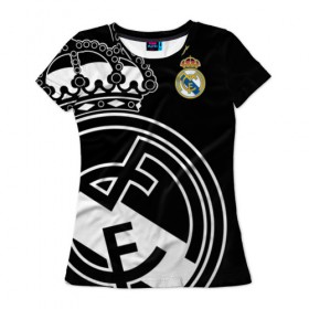 Женская футболка 3D с принтом Real Madrid Exclusive в Тюмени, 100% полиэфир ( синтетическое хлопкоподобное полотно) | прямой крой, круглый вырез горловины, длина до линии бедер | 2019 | мадрид | реал | форма | эксклюзив