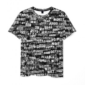 Мужская футболка 3D с принтом Punks no dead в Тюмени, 100% полиэфир | прямой крой, круглый вырез горловины, длина до линии бедер | надпись | панк | панкрок | паттерн | черно белый