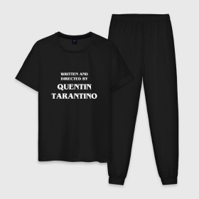 Мужская пижама хлопок с принтом By Quentin Tarantino в Тюмени, 100% хлопок | брюки и футболка прямого кроя, без карманов, на брюках мягкая резинка на поясе и по низу штанин
 | кино | прикольная надпись | режиссер | тарантино