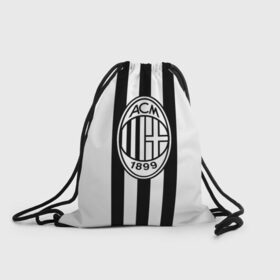 Рюкзак-мешок 3D с принтом FC Milan Black&White в Тюмени, 100% полиэстер | плотность ткани — 200 г/м2, размер — 35 х 45 см; лямки — толстые шнурки, застежка на шнуровке, без карманов и подкладки | Тематика изображения на принте: 