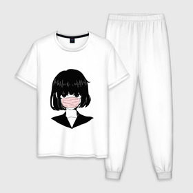 Мужская пижама хлопок с принтом MIRRORS Sad Japanese Aesthetic в Тюмени, 100% хлопок | брюки и футболка прямого кроя, без карманов, на брюках мягкая резинка на поясе и по низу штанин
 | 
