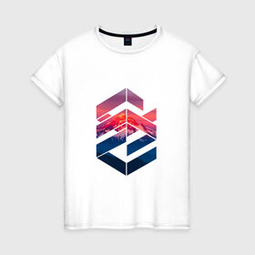 Женская футболка хлопок с принтом Геометрические горы в Тюмени, 100% хлопок | прямой крой, круглый вырез горловины, длина до линии бедер, слегка спущенное плечо | геометрия | горы | мода | пейзаж | подарок | стиль | узор