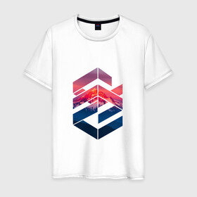 Мужская футболка хлопок с принтом Геометрические горы в Тюмени, 100% хлопок | прямой крой, круглый вырез горловины, длина до линии бедер, слегка спущенное плечо. | геометрия | горы | мода | пейзаж | подарок | стиль | узор