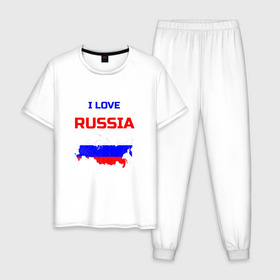 Мужская пижама хлопок с принтом Я люблю Россию (I love Russia) в Тюмени, 100% хлопок | брюки и футболка прямого кроя, без карманов, на брюках мягкая резинка на поясе и по низу штанин
 | i love | russia | russian | я люблю россию