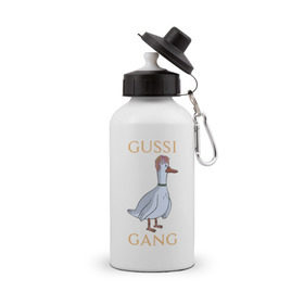Бутылка спортивная с принтом GUSSI GANG в Тюмени, металл | емкость — 500 мл, в комплекте две пластиковые крышки и карабин для крепления | 