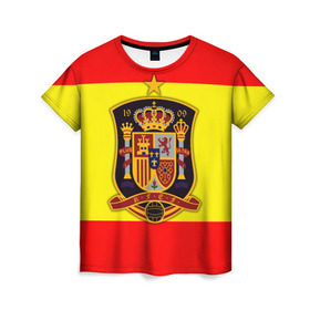 Женская футболка 3D с принтом Сборная Испании флаг в Тюмени, 100% полиэфир ( синтетическое хлопкоподобное полотно) | прямой крой, круглый вырез горловины, длина до линии бедер | испания | футбол