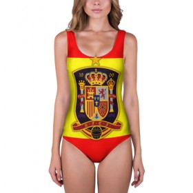 Купальник-боди 3D с принтом Сборная Испании флаг в Тюмени, 82% полиэстер, 18% эластан | Круглая горловина, круглый вырез на спине | испания | футбол