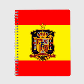 Тетрадь с принтом Сборная Испании флаг в Тюмени, 100% бумага | 48 листов, плотность листов — 60 г/м2, плотность картонной обложки — 250 г/м2. Листы скреплены сбоку удобной пружинной спиралью. Уголки страниц и обложки скругленные. Цвет линий — светло-серый
 | Тематика изображения на принте: испания | футбол