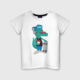 Детская футболка хлопок с принтом Крокодил Гена в Тюмени, 100% хлопок | круглый вырез горловины, полуприлегающий силуэт, длина до линии бедер | Тематика изображения на принте: 