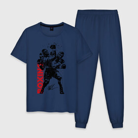 Мужская пижама хлопок с принтом Майк Тайсон в Тюмени, 100% хлопок | брюки и футболка прямого кроя, без карманов, на брюках мягкая резинка на поясе и по низу штанин
 | boxing | mike tyson |   | бокс | боксер | майк тайсон