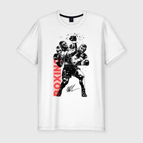 Мужская футболка премиум с принтом Майк Тайсон в Тюмени, 92% хлопок, 8% лайкра | приталенный силуэт, круглый вырез ворота, длина до линии бедра, короткий рукав | boxing | mike tyson |   | бокс | боксер | майк тайсон