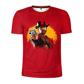 Мужская футболка 3D спортивная с принтом Red Dead Redemption 2 в Тюмени, 100% полиэстер с улучшенными характеристиками | приталенный силуэт, круглая горловина, широкие плечи, сужается к линии бедра | rdr | rockstar | рокстар