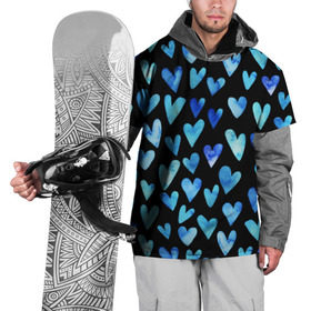 Накидка на куртку 3D с принтом Blue Hearts в Тюмени, 100% полиэстер |  | Тематика изображения на принте: акварель | любовь | паттерн | сердечки