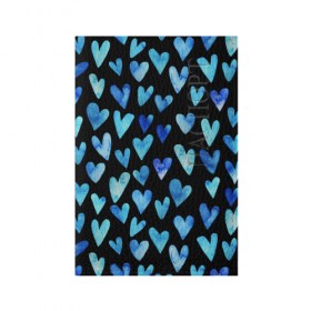 Обложка для паспорта матовая кожа с принтом Blue Hearts в Тюмени, натуральная матовая кожа | размер 19,3 х 13,7 см; прозрачные пластиковые крепления | Тематика изображения на принте: акварель | любовь | паттерн | сердечки
