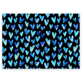 Поздравительная открытка с принтом Blue Hearts в Тюмени, 100% бумага | плотность бумаги 280 г/м2, матовая, на обратной стороне линовка и место для марки
 | акварель | любовь | паттерн | сердечки