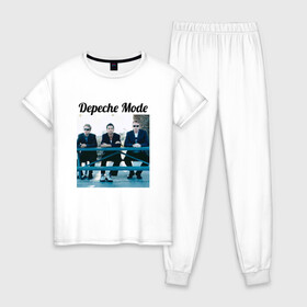 Женская пижама хлопок с принтом Depeche mode в Тюмени, 100% хлопок | брюки и футболка прямого кроя, без карманов, на брюках мягкая резинка на поясе и по низу штанин | depeche mode | депеш мод. | музыка