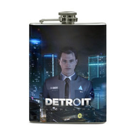 Фляга с принтом Detroit: Become Human - Connor в Тюмени, металлический корпус | емкость 0,22 л, размер 125 х 94 мм. Виниловая наклейка запечатывается полностью | Тематика изображения на принте: 