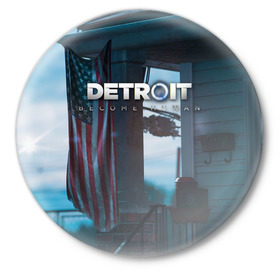 Значок с принтом Detroit: Become Human city в Тюмени,  металл | круглая форма, металлическая застежка в виде булавки | connor | cyberlife | deviant | ps4 | rk800 |  detroit: become human | детроит | детроит: стать человеком | игры | коннор | пиратs | эксклюзив