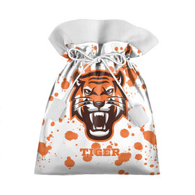 Подарочный 3D мешок с принтом Огненный тигр в Тюмени, 100% полиэстер | Размер: 29*39 см | Тематика изображения на принте: дикий | желтый | зверь | злой | лес | охотник | стая | тигр | узор | хищник | черный | шерсть