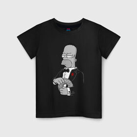 Детская футболка хлопок с принтом Дон Гомер в Тюмени, 100% хлопок | круглый вырез горловины, полуприлегающий силуэт, длина до линии бедер | homer | mafia | simpson | simpsons | гомер симпсон | мафия | пончик | пончики