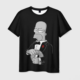Мужская футболка 3D с принтом Гомер в Тюмени, 100% полиэфир | прямой крой, круглый вырез горловины, длина до линии бедер | Тематика изображения на принте: homer | mafia | simpson | simpsons | гомер симпсон | мафия | пончик | пончики