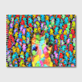 Альбом для рисования с принтом Котики на дискотеке в Тюмени, 100% бумага
 | матовая бумага, плотность 200 мг. | Тематика изображения на принте: кошки | паттерн | психоделика | разноцветный | яркий