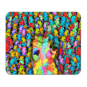 Коврик для мышки прямоугольный с принтом Котики на дискотеке в Тюмени, натуральный каучук | размер 230 х 185 мм; запечатка лицевой стороны | Тематика изображения на принте: кошки | паттерн | психоделика | разноцветный | яркий