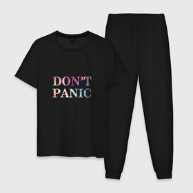 Мужская пижама хлопок с принтом Dont Panic в Тюмени, 100% хлопок | брюки и футболка прямого кроя, без карманов, на брюках мягкая резинка на поясе и по низу штанин
 | Тематика изображения на принте: без паники | космос | надпись