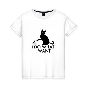 Женская футболка хлопок с принтом I Do What I Want в Тюмени, 100% хлопок | прямой крой, круглый вырез горловины, длина до линии бедер, слегка спущенное плечо | Тематика изображения на принте: делаю что хочу