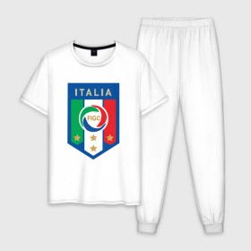 Мужская пижама хлопок с принтом Сборная Италии в Тюмени, 100% хлопок | брюки и футболка прямого кроя, без карманов, на брюках мягкая резинка на поясе и по низу штанин
 | 