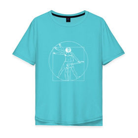 Мужская футболка хлопок Oversize с принтом Витрувианский человек в Тюмени, 100% хлопок | свободный крой, круглый ворот, “спинка” длиннее передней части | архитектура | витрувианский человек | гитара | давични | музыка | рок