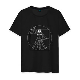 Мужская футболка хлопок с принтом Витрувианский человек в Тюмени, 100% хлопок | прямой крой, круглый вырез горловины, длина до линии бедер, слегка спущенное плечо. | архитектура | витрувианский человек | гитара | давични | музыка | рок