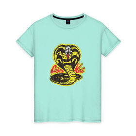 Женская футболка хлопок с принтом Cobra Kai в Тюмени, 100% хлопок | прямой крой, круглый вырез горловины, длина до линии бедер, слегка спущенное плечо | cobra | змея | кобра