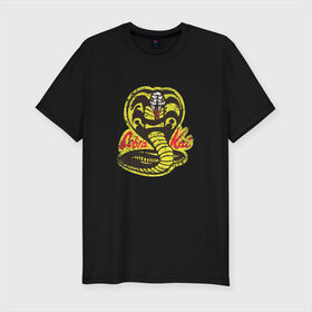 Мужская футболка премиум с принтом Cobra Kai в Тюмени, 92% хлопок, 8% лайкра | приталенный силуэт, круглый вырез ворота, длина до линии бедра, короткий рукав | Тематика изображения на принте: cobra | змея | кобра