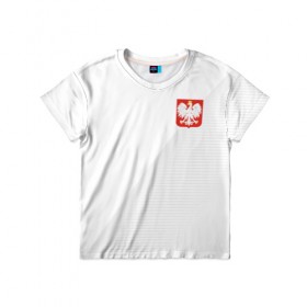 Детская футболка 3D с принтом Польша домашняя форма в Тюмени, 100% гипоаллергенный полиэфир | прямой крой, круглый вырез горловины, длина до линии бедер, чуть спущенное плечо, ткань немного тянется | Тематика изображения на принте: 