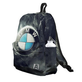 Рюкзак 3D с принтом Логотип BMW в Тюмени, 100% полиэстер | лямки с регулируемой длиной, сверху петелька, чтобы рюкзак можно было повесить на вешалку. Основное отделение закрывается на молнию, как и внешний карман. Внутри два дополнительных кармана, один из которых закрывается на молнию. По бокам два дополнительных кармашка | logo bmw | бмв | логотип bmw | логотип бмв