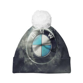 Шапка 3D c помпоном с принтом Логотип BMW в Тюмени, 100% полиэстер | универсальный размер, печать по всей поверхности изделия | logo bmw | бмв | логотип bmw | логотип бмв