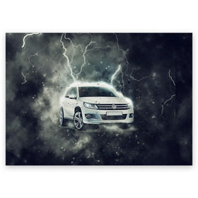 Поздравительная открытка с принтом Volkswagen Tiguan в Тюмени, 100% бумага | плотность бумаги 280 г/м2, матовая, на обратной стороне линовка и место для марки
 | Тематика изображения на принте: tiguan | volkswagen
