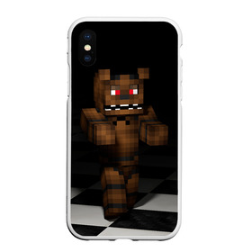 Чехол для iPhone XS Max матовый с принтом Фредди FNAF в майнкрафт в Тюмени, Силикон | Область печати: задняя сторона чехла, без боковых панелей | freddy | фнаф | фредди