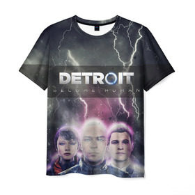Мужская футболка 3D с принтом Detroit become human в Тюмени, 100% полиэфир | прямой крой, круглый вырез горловины, длина до линии бедер | dbh | detroit | gamer