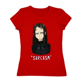 Женская футболка хлопок с принтом Sarcasm в Тюмени, 100% хлопок | прямой крой, круглый вырез горловины, длина до линии бедер, слегка спущенное плечо | аниме | красный | сарказм | стиль | тренд