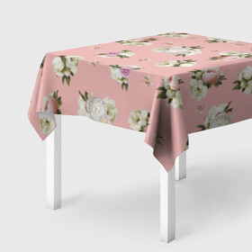 Скатерть 3D с принтом Пионы розовые в Тюмени, 100% полиэстер (ткань не мнется и не растягивается) | Размер: 150*150 см | букет | пионы | розовый | розы | цветы