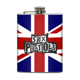 Фляга с принтом Sex Pistols в Тюмени, металлический корпус | емкость 0,22 л, размер 125 х 94 мм. Виниловая наклейка запечатывается полностью | Тематика изображения на принте: англия | британия | панк | флаг