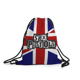 Рюкзак-мешок 3D с принтом Sex Pistols в Тюмени, 100% полиэстер | плотность ткани — 200 г/м2, размер — 35 х 45 см; лямки — толстые шнурки, застежка на шнуровке, без карманов и подкладки | англия | британия | панк | флаг