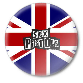 Значок с принтом Sex Pistols в Тюмени,  металл | круглая форма, металлическая застежка в виде булавки | англия | британия | панк | флаг